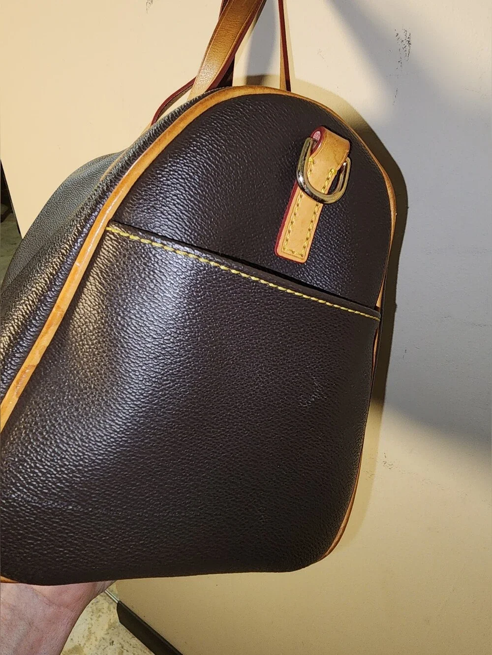 Dooney & Bourke Brown Olivia Pebbled Leather Satchel Tan Handles Purse